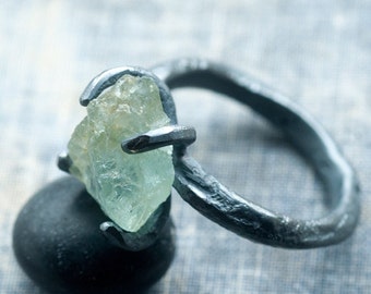 raw aquamarine ring * unique raw stone ring * raw silver gemstone ring * undergrowth studio