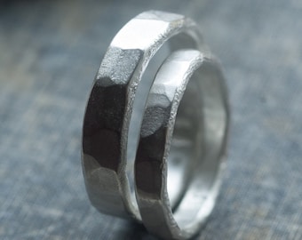 Sterling silver wedding bands his and hers * unique wedding band set * wedding ring set * undergrowth studio
