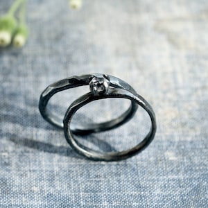 Anillo de compromiso alternativo con diamante Herkimer * Anillos de promesa rústicos únicos en plata esterlina oxidada