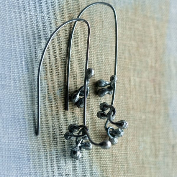 Kinetic silver earrings * branch earrings * oxidized  silver * botanical earrings * unique handmade earrings * undergrowth studio