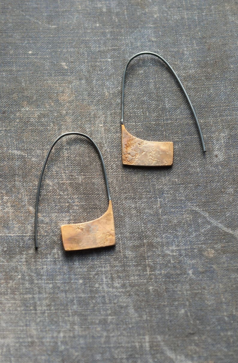 unique minimalist earrings, modern jewelry, geometric handmade mixed metal jewellery, gift for her, undergrowth studio image 2