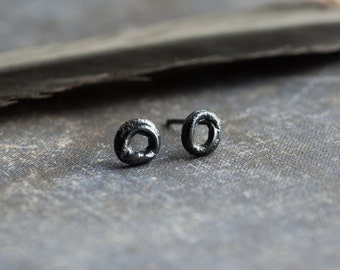 earrings men silver stud raw circle  • oxidized handcrafted brutalist goth jewelry by undergrowth studio