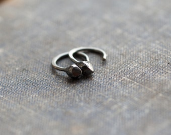 sterling silver huggie earrings, edgy jewelry, oxidized silver, undergrowth studio