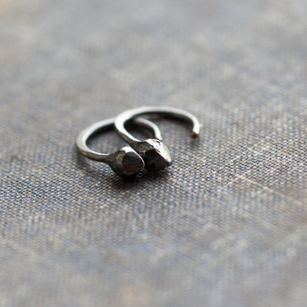 sterling silver huggie earrings, edgy jewelry, oxidized silver, undergrowth studio