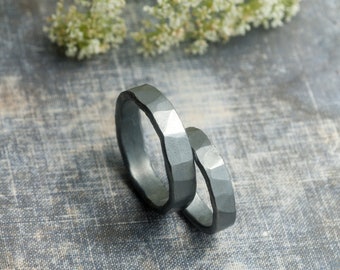 wedding bands his and hers * unique wedding ring set * rustic oxidized sterling silver wedding bands * undergrowth studio