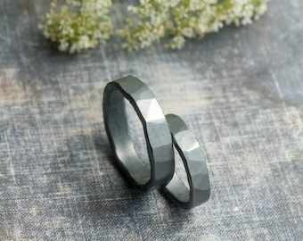 wedding bands his and hers * unique wedding ring set * rustic oxidized sterling silver wedding bands * undergrowth studio