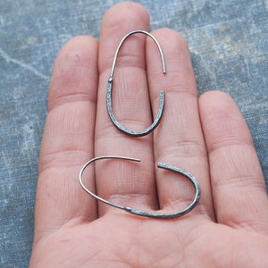 simple everyday small silver hoop earrings, unique handmade oxidized jewelry gift for her, contemporary modern lightweight geometric