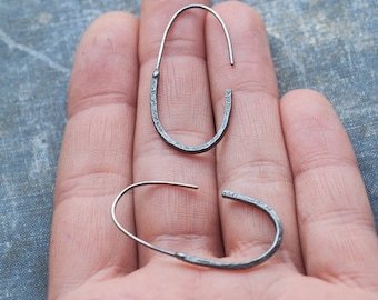 simple everyday small silver hoop earrings, unique handmade oxidized jewelry gift for her, contemporary modern lightweight geometric