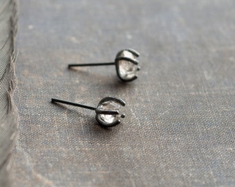 herkimer diamond earrings studs• oxidized sterling silver edgy jewelry handmade, raw quartz crystal artisan