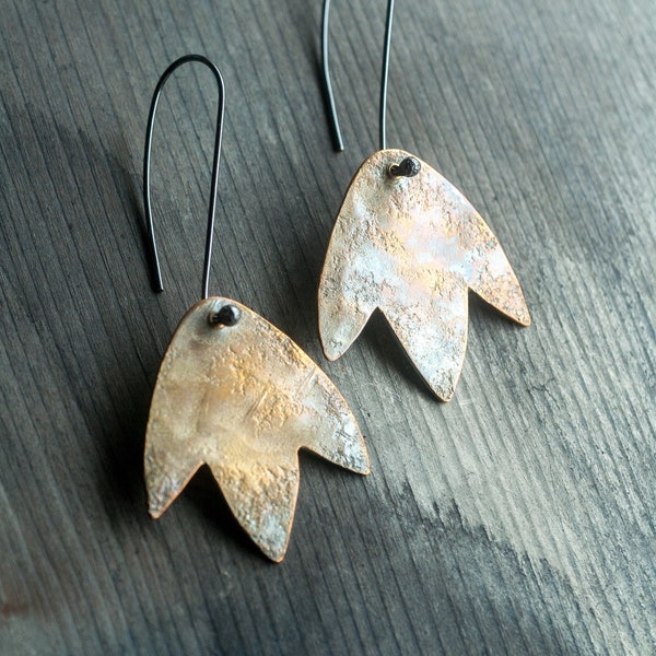 hammered brass earrings * contemporary geometric jewelry * artisan mixed metal earrings * botanical handmade earrings * undergrowth studio