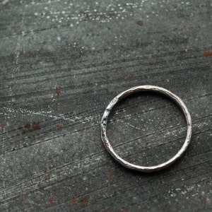 slim sterling silver organic  stacking ring, hammered textured reticulated lightly oxidized polished 925 silver ring