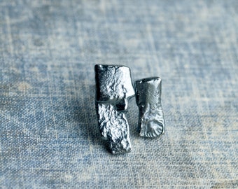 edgy raw oxidized silver stud earrings * mismatched primitive sterling silver jewellery * ooak contemporary handmade jewelry