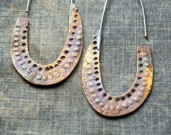 textured brass hoop earrings * artisan handmade mixed metal jewelry * unique bohemian earrings * undergrowth studio