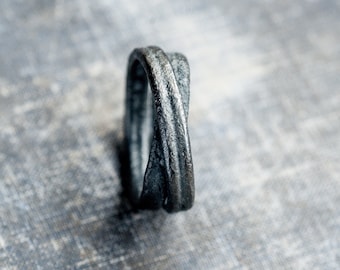 brutalist mens ring * sterling silver wrap ring * raw oxidized silver ring * unique handmade modern jewelry