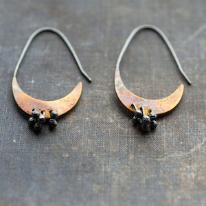 unique brass earrings, oxidised open hoops,  mixed metal boho jewelry handmade