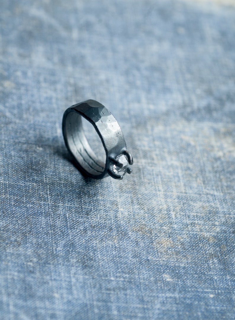 unique chunky crystal quartz ring, earthy handmade jewelry, herkimer diamond, oxidized sterling silver, undergrowth studio image 5