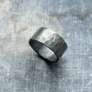 hammered silver ring * oxidized silver chunky mens ring * sterling silver handmade ring * organic ring * wide silver ring undergrowth studio