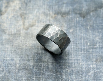 hammered silver ring * oxidized silver chunky mens ring * sterling silver handmade ring * organic ring * wide silver ring undergrowth studio