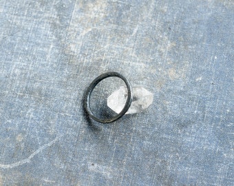 raw silver black ring - oxidized sterling silver ring, hammered black ring, organic silver simple ring, artisan jewelry