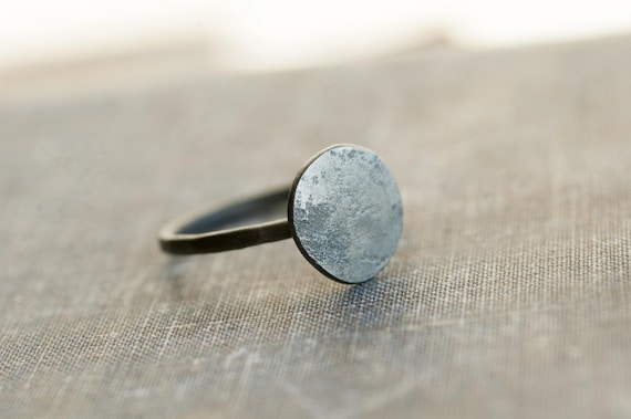 minimalist circle ring in oxidized silver *black  moon * simple handmade textured  jewelry * undergrowth studio