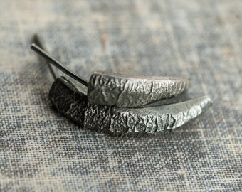 raw silver tusk earrings * alternative earrings * oxidised silver sculptural earrings * undergrowth studio * asymmetrical earrings