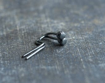 daily wear threader earrings sterling silver, tiny minimalist dot, edgy oxidized alt jewelry handmade