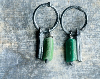 artisan silver earrings * oxidized sterling silver jewelry * raw silver roman glass earrings * undergrowth studio