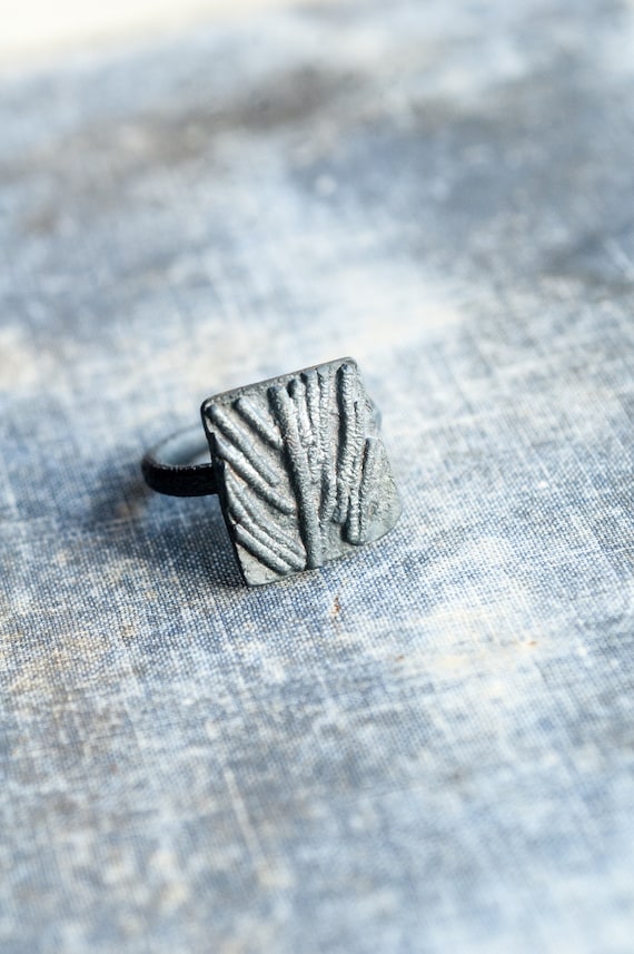 raw silver leaf ring• oxidized organic artisan handcrafted modern jewelry, nature inspired, undergrowth studio