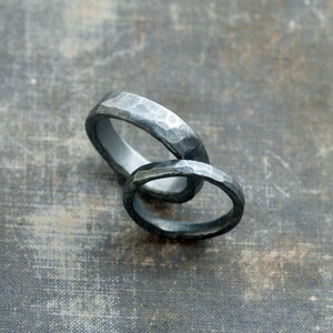 wedding band set his and hers unique, personalized his and hers rings,  hammered sterling silver chunky wedding bands, undergrowth studio