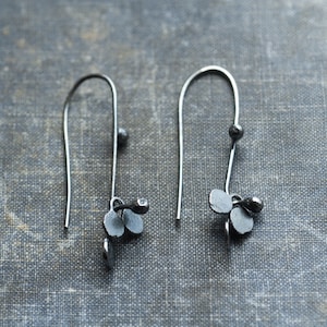 small everyday silver earrings, oxidised botanical kinetic jewelry