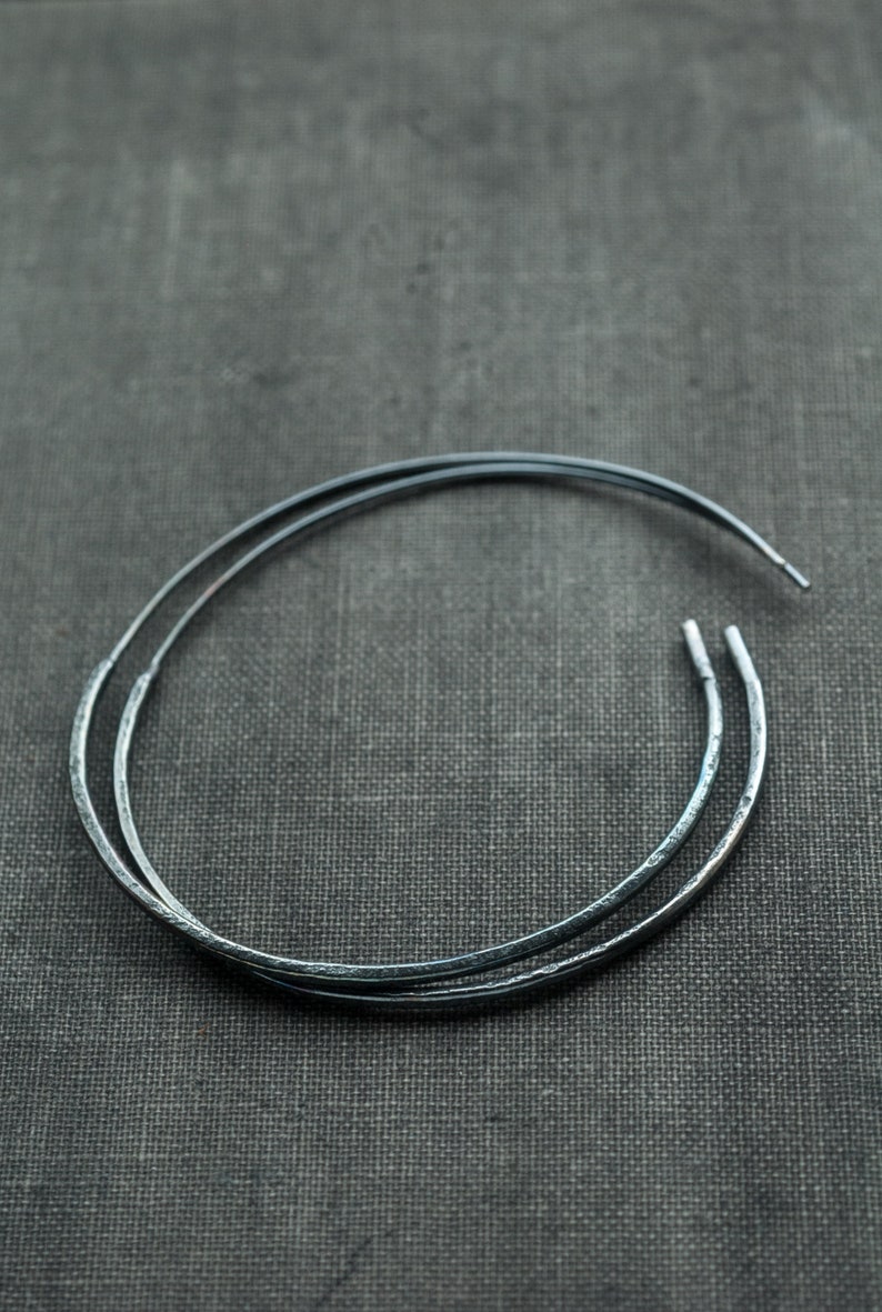 Oxidized Silver Hoop Earrings Large Hoop Earrings Edgy Etsy