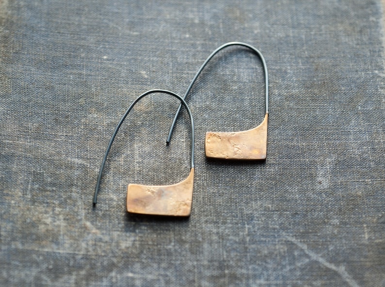 unique minimalist earrings, modern jewelry, geometric handmade mixed metal jewellery, gift for her, undergrowth studio image 1