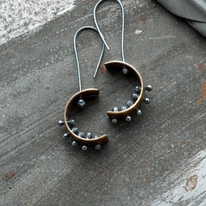 brutalist earrings oxidized, contemporary brutalist jewelry, unique modernist mixed metal kinetic riveted jewellery, undergrowth studio image 4