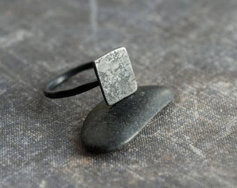 black geometric ring * textured silver ring * minimalist ring * black ring * rectangle ring * oxidized sterling silver * contemporary ring