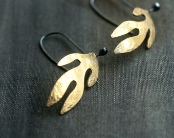textured brass nature earrings * contemporary botanical earrings  * unique handmade modern jewelry * undergrowth studio
