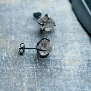 smoky quartz earrings * raw stone stud earrings  * handmade jewelry * oxidized silver * raw crystal earrings * undergrowth studio