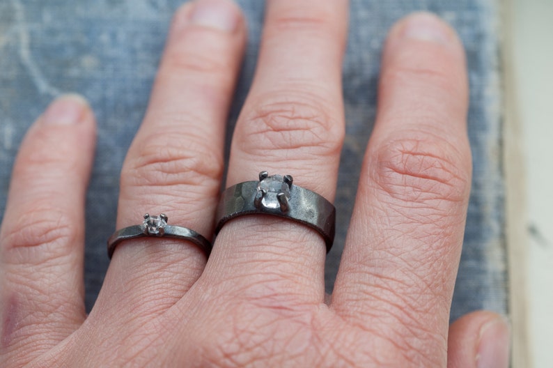 unique chunky crystal quartz ring, earthy handmade jewelry, herkimer diamond, oxidized sterling silver, undergrowth studio image 10