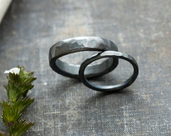 his and hers wedding rings * alternative wedding bands * oxidized sterling silver wedding band set