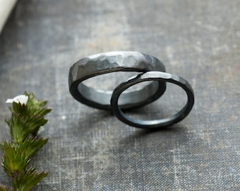 his and hers wedding rings * alternative wedding bands * oxidized sterling silver wedding band set