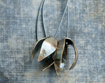 mixed metal flower earrings * contemporary nature jewelry * botanical dangle earrings * brass artisan earrings * undergrowth studio