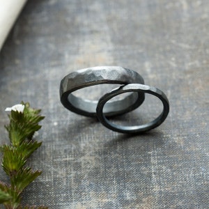 rustic wedding ring set his and hers, unique sterling silver wedding band set, his and hers rings, undergrowth studio