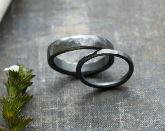 rustic wedding ring set his and hers, unique sterling silver wedding band set, his and hers rings, undergrowth studio