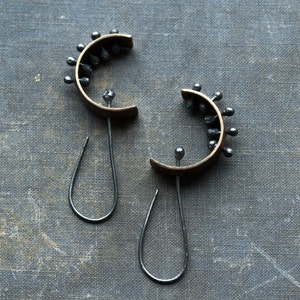 brutalist earrings oxidized, contemporary brutalist jewelry, unique modernist mixed metal kinetic riveted jewellery, undergrowth studio image 1