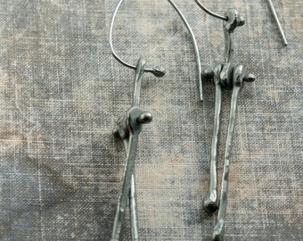 abstract riveted raw silver earrings * chunky long oxidized kinetic earrings * unique artisan jewellery * Undergrowth Studio