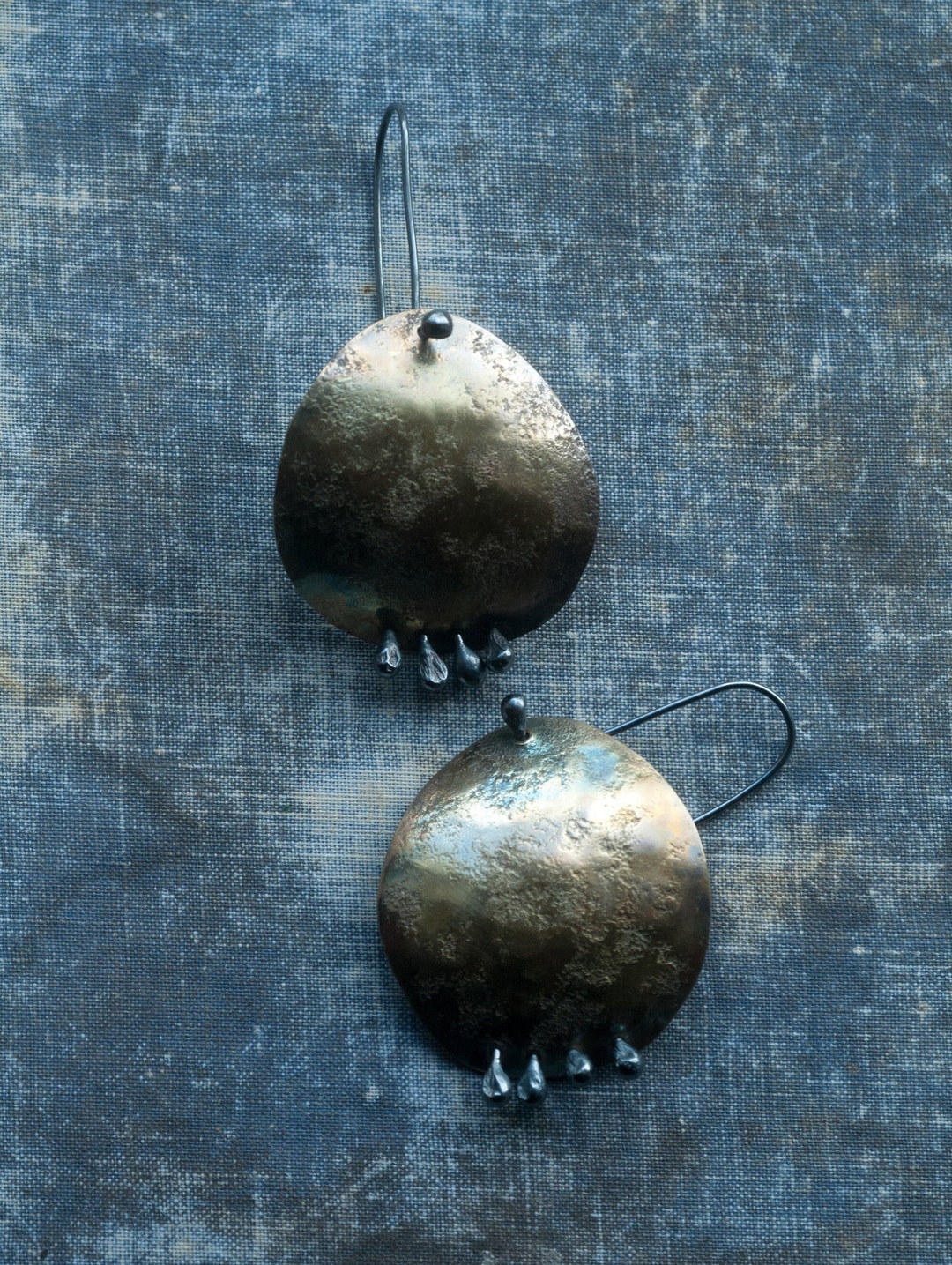 Hammered Brass Earrings Abstract Earrings Kinetic Earrings Mixed Metal ...