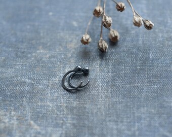 ear huggers, sterling silver huggie hoop earrings, tiny filed dot, oxidized jewelry