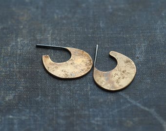 hammered brass earrings, unique minimalist stud earrings, modern moon earrings, unique gift for her, boho earrings, undergrowth studio