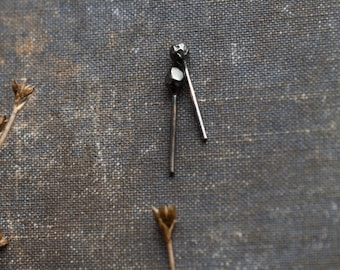 tiny edgy mens stud earrings • oxidized sterling silver alt jewelry, black spike studs