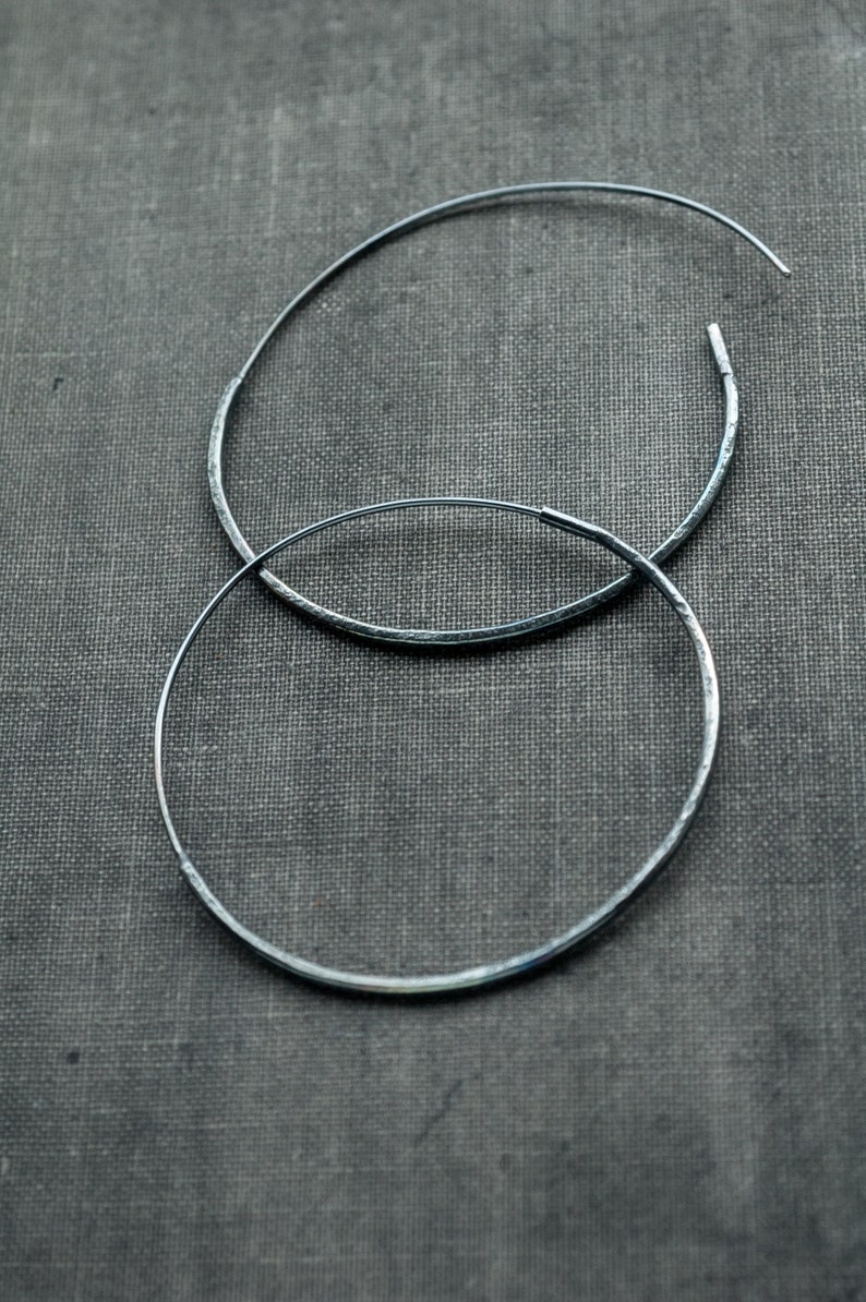 Oxidized Silver Hoop Earrings Large Hoop Earrings Edgy Etsy