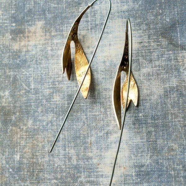 contemporary botanical threader earrings, handcrafted nature jewelry, undergrowth studio